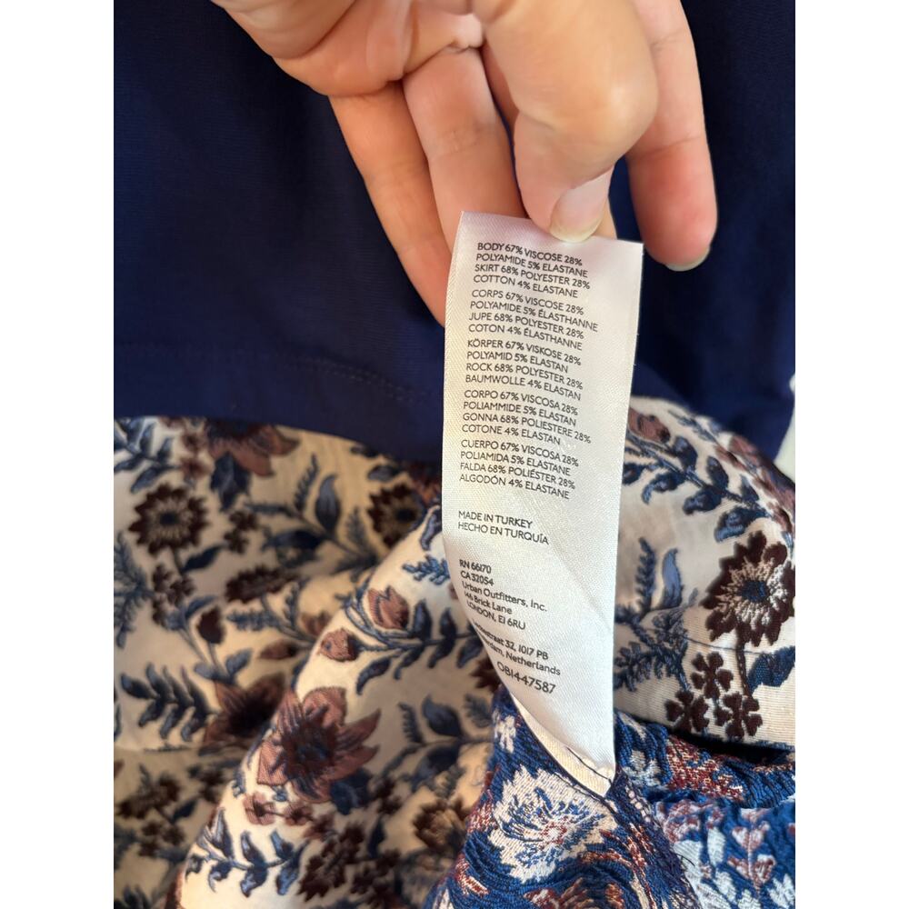 Anthropologie Navy Blue Embroidered Floral Flounced Twofer tunic dress XXS NWT - Picture 8 of 9